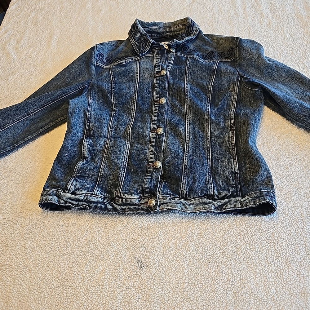 Back In The Saddle Womens L Denim Jacket Southwestern Detail Embroidery Rodeo - Picture 10 of 13